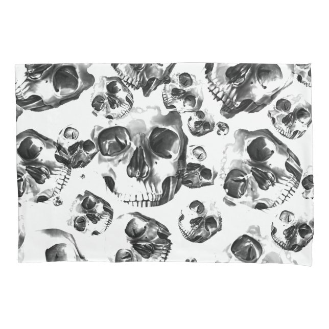 Black & White Skulls Skeleton Skull Art Pattern Pillow Case (Front)