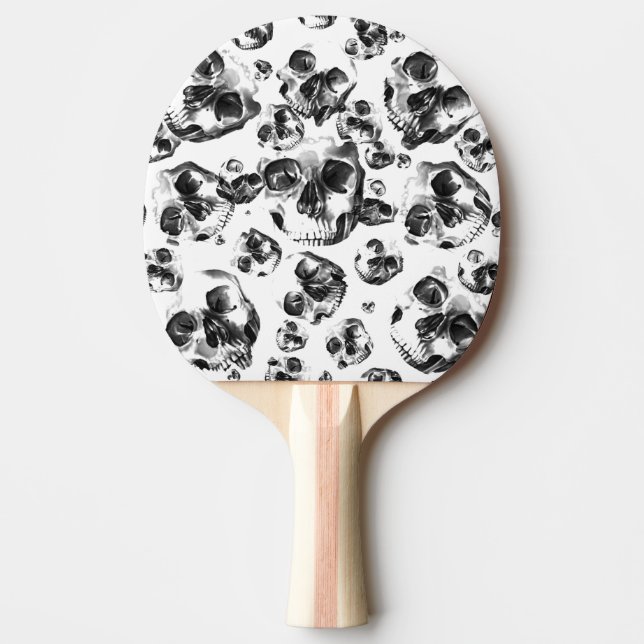 Black & White Skulls Skeleton Skull Art Pattern Ping Pong Paddle (Front)