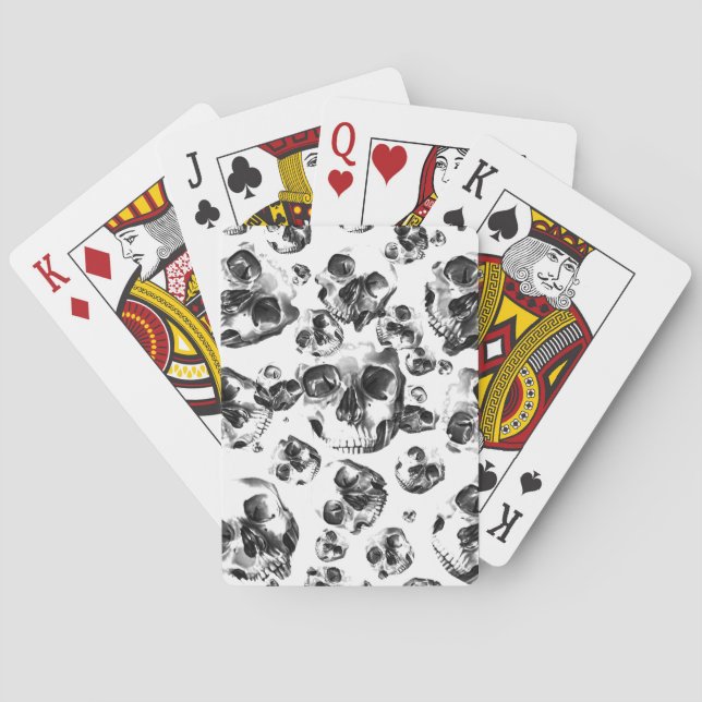 Black & White Skulls Skeleton Skull Art Pattern Poker Cards (Back)