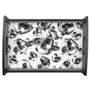 Black & White Skulls Skeleton Skull Art Pattern Serving Tray
