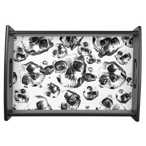 Black  White Skulls Skeleton Skull Art Pattern Serving Tray