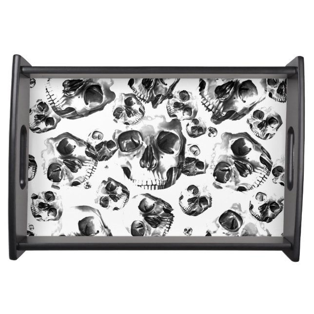 Black & White Skulls Skeleton Skull Art Pattern Serving Tray (Front)