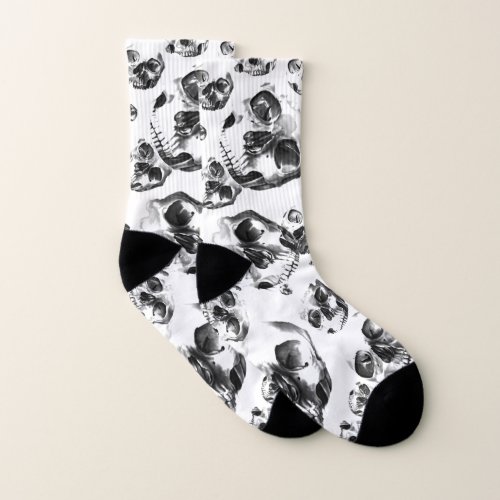 Black  White Skulls Skeleton Skull Art Pattern Socks