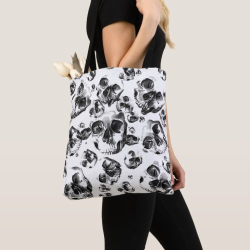 Black  White Skulls Skeleton Skull Art Pattern Tote Bag