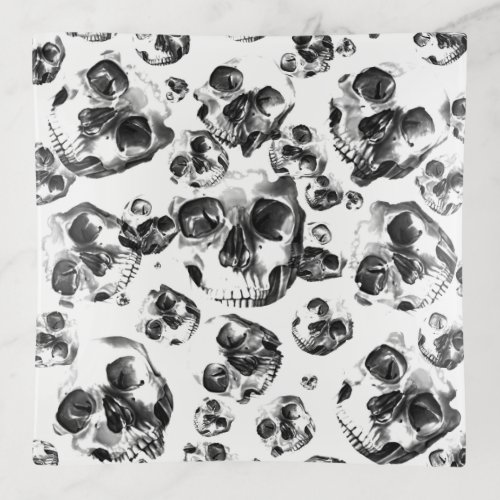 Black  White Skulls Skeleton Skull Art Pattern Trinket Tray
