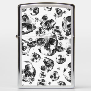 Black & White Skulls Skeleton Skull Art Pattern Zippo Lighter