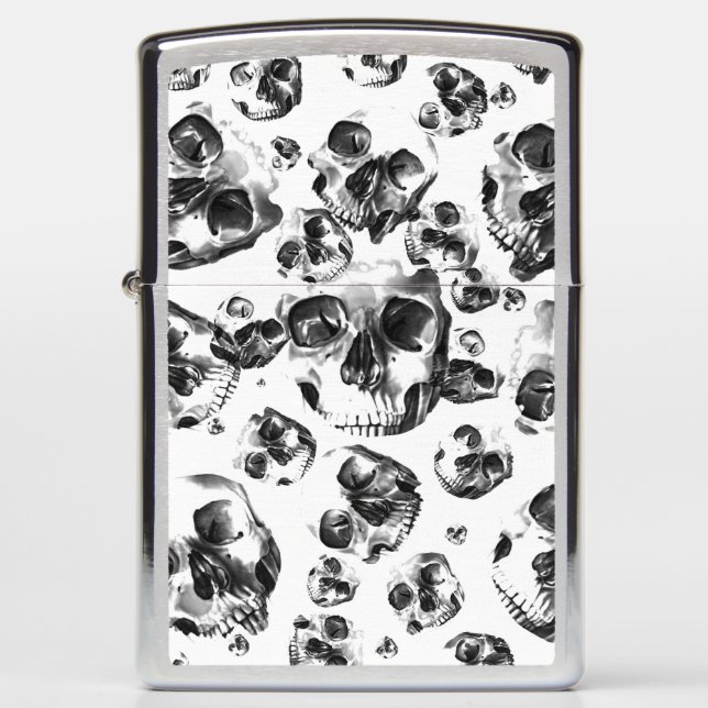 Black & White Skulls Skeleton Skull Art Pattern Zippo Lighter (Front)
