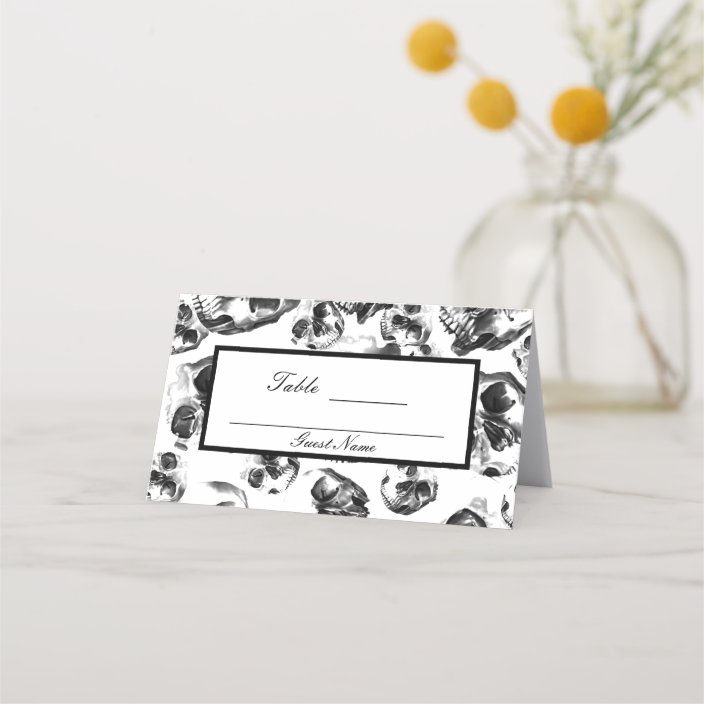 Black & White Skulls Skeleton Skull Table Number Place Card | Zazzle