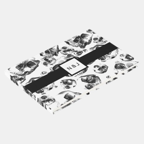 Black  White Skulls Skeleton Skull Wedding Guest Book