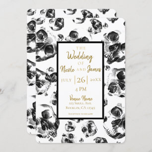 Black & White Skulls Skeleton Skull Wedding Invitation