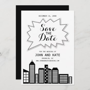 Black & White Skyline Save The Date Invitation by AllbyWanda at Zazzle