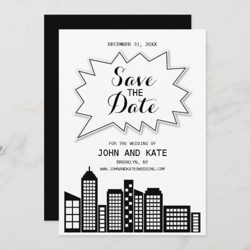 Black  White Skyline Save The Date Invitation