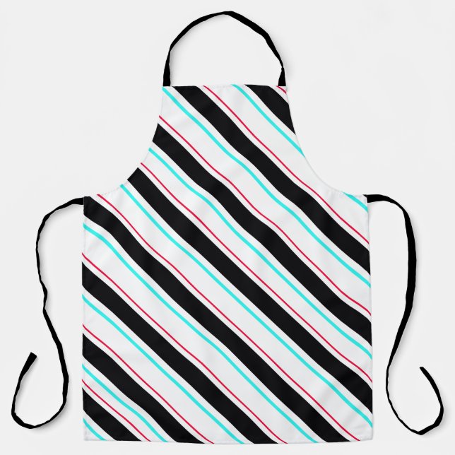 Black White Slanted Regimental Stripe Lines Apron (Front)