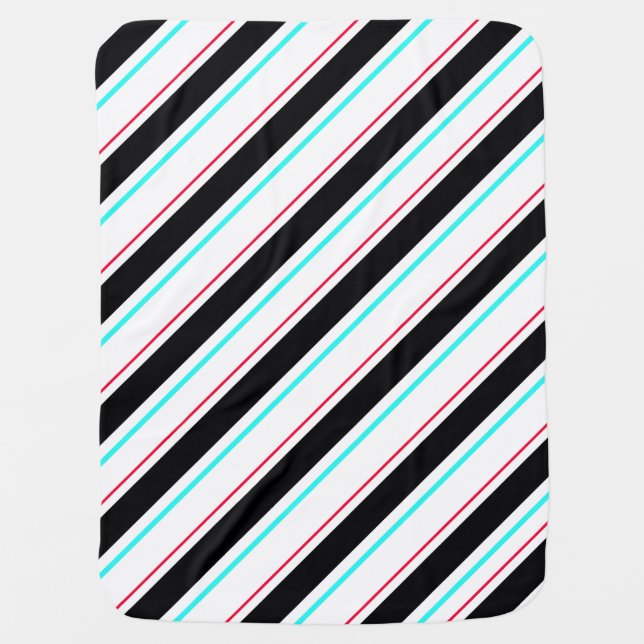 Black White Slanted Regimental Stripe Lines Baby Blanket (Front)