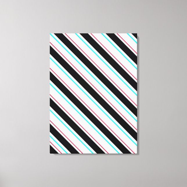 Black White Slanted Regimental Stripe Lines Canvas Print (Front)