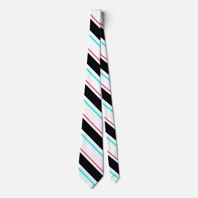 Black White Slanted Regimental Stripe Lines Neck Tie (Front)