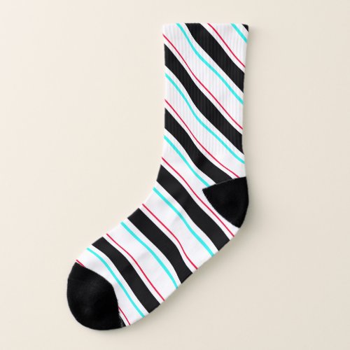 Black White Slanted Regimental Stripe Lines Socks