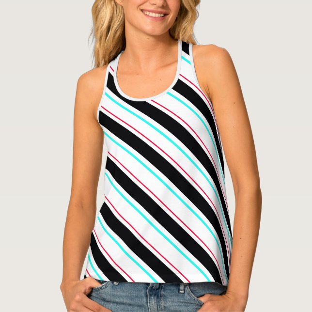 Black White Slanted Regimental Stripe Lines Tank Top (Front)