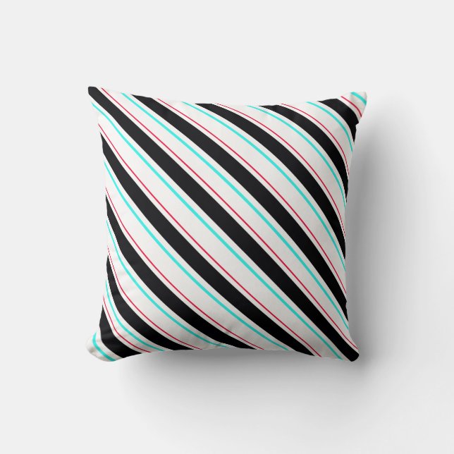 Black White Slanted Regimental Stripe Lines Throw Pillow (Front)