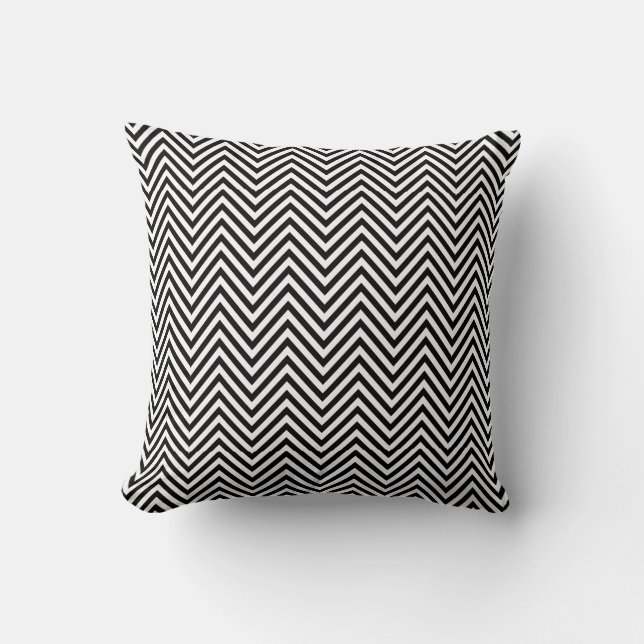 Black & White Small Chevron Zig Zag Print Pillow (Front)