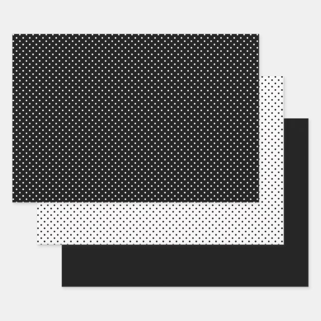 Black White Small Polka Dot Pattern Wrapping Paper Sheets (Set)