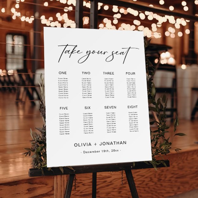 Black White Small Wedding Seating Chart 8 Tables Foam Board (Creator Uploaded)