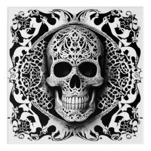 Black & White Smiling Lace Skull Acrylic Print
