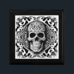 Black & White Smiling Lace Skull Gift Box<br><div class="desc">Take a walk on the dark side with this beautiful black and white lace filigree smiling skull gift box. Use it at Halloween, for the Day of the Dead, or keep it up for a conversation piece all year long. Dark and beautiful, it's certain to be the center of attention...</div>