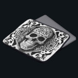 Black & White Smiling Lace Skull Laptop Sleeve<br><div class="desc">Take a walk on the dark side with this beautiful black and white lace filigree smiling skull laptop. Use it at Halloween, for the Day of the Dead, or use it for a conversation piece all year long. Dark and beautiful, it's certain to be the center of attention. Created by...</div>