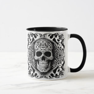 Black & White Smiling Lace Skull Mug