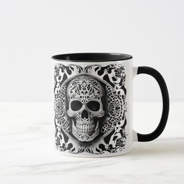 Black & White Smiling Lace Skull Mug (Right)