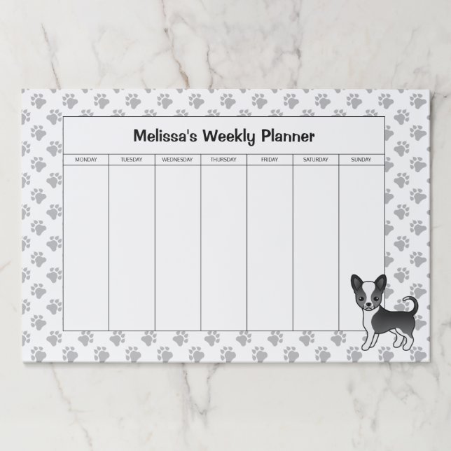 Black & White Smooth Coat Chihuahua Weekly Planner Paper Pad (Front)
