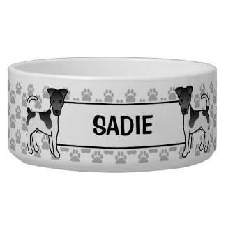 Black &amp; White Smooth Fox Terrier With Paws &amp; Name Bowl