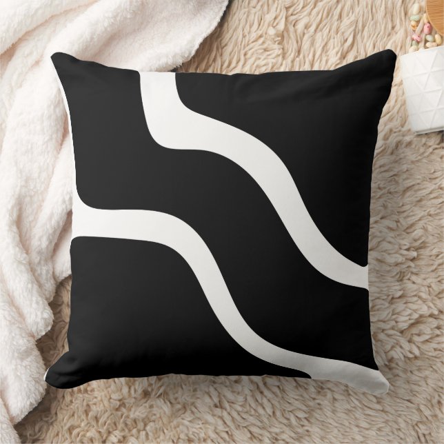 Black & White Smooth Shapes Pattern Simple Art Throw Pillow (Blanket)