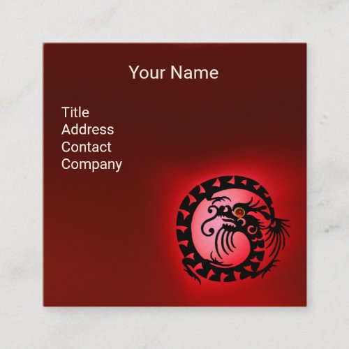 BLACK WHITE SNAKE DRAGON RED RUBY Gemstone Square Business Card