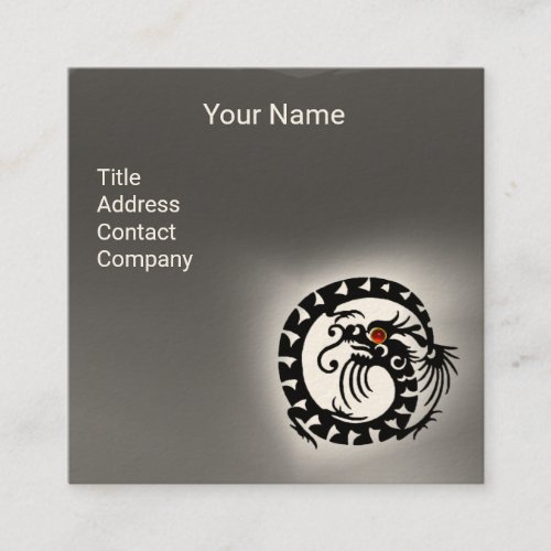 BLACK WHITE SNAKE DRAGON RED RUBY Grey Gemstone Square Business Card