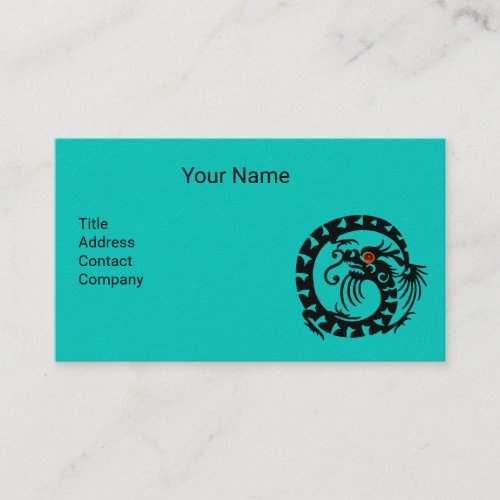 BLACK WHITE SNAKE DRAGON WITH RED RUBY Aqua Blue Business Card