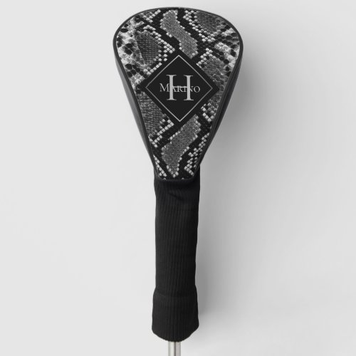 Black  White Snake Skin Monogrammed Golf Head Cover