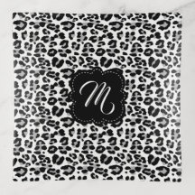 Black White Snow Leopard Print Custom Monogram