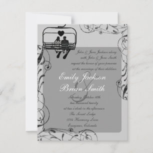 Black white snowboarders custom wedding invites