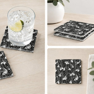 Black & White Snowdrop Pattern  Glass Coaster