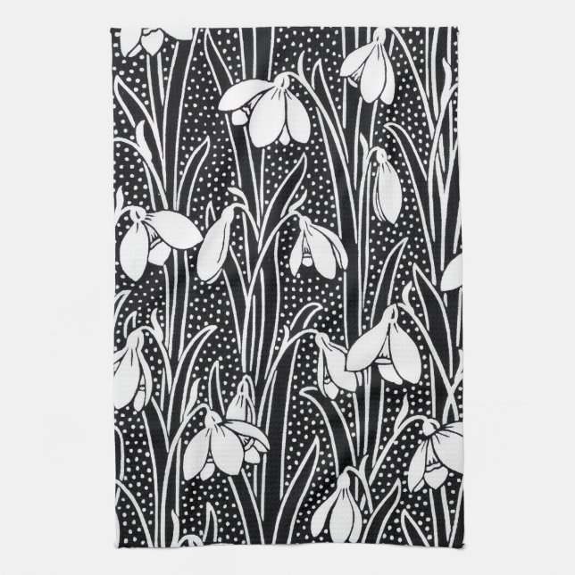 Black & White Snowdrop Pattern  Kitchen Towel (Vertical)