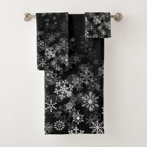 Black White Snowflake Christmas Bath Towel Set