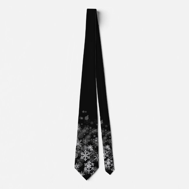Black White Snowflake Christmas Holiday  Neck Tie (Front)