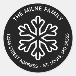 Black & White Snowflake - Circle Return Address Classic Round Sticker
