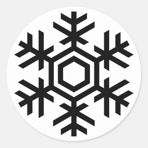 Black  White Snowflake Classic Round Sticker