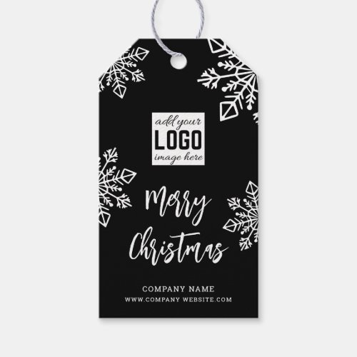 Black White Snowflake Company Logo Merry Christmas Gift Tags