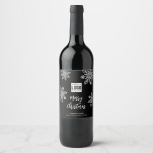Black White Snowflake Company Logo Merry Christmas Wine Label