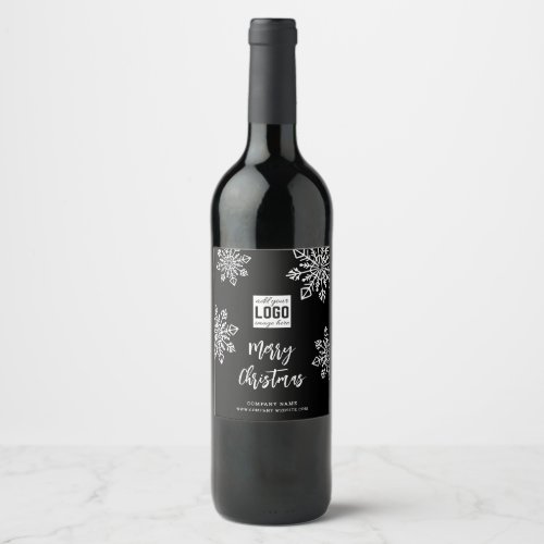 Black White Snowflake Company Logo Merry Christmas Wine Label