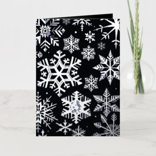 Black  White Snowflake Elegance Photo Christmas Foil Greeting Card